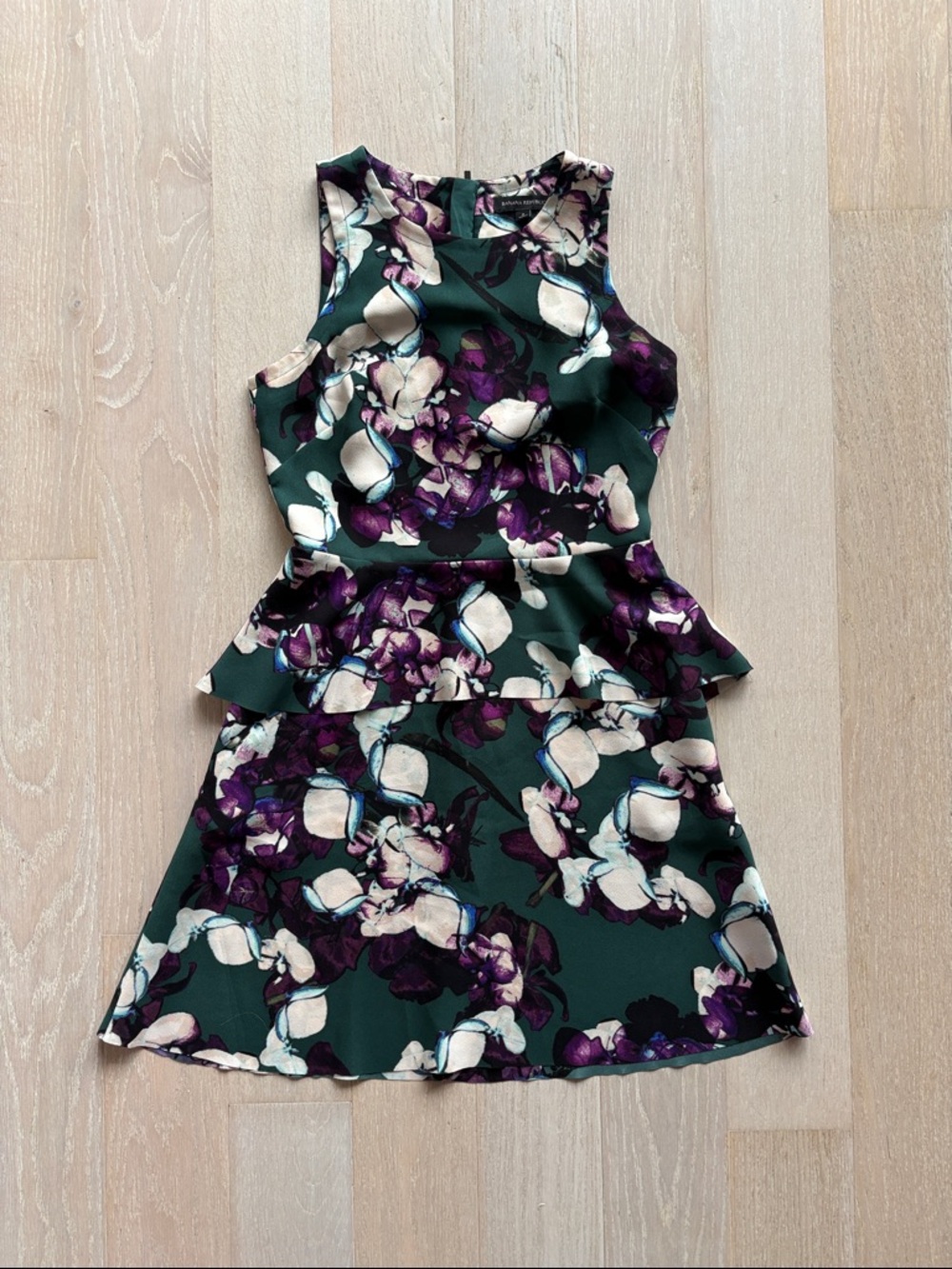 Banana Republic Green Floral Sleeveless Dress with Purple Accents